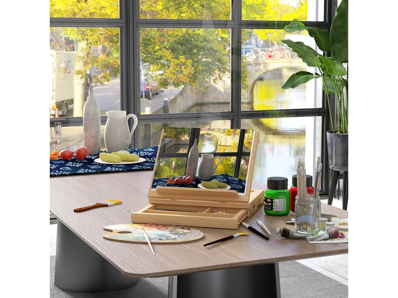  Chevalet de table en bois avec tiroir de rangement pour des toiles jusqu'à 24,5 cm pour adultes bois débutants naturel  - Conforama D