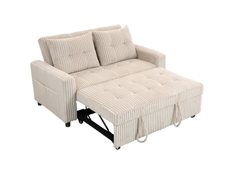  Canapé convertible 2 places en velours côtelé blanc crème 157 x 90 x 91 cm  - Conforama B