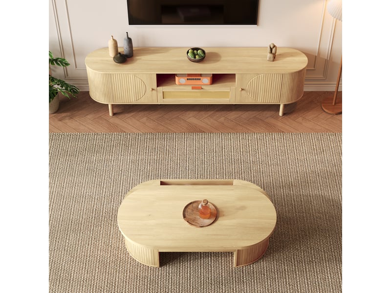 Ensemble meuble salon avec table basse relevable et meuble tv 175 cm, mdf bois naturel  - Conforama C