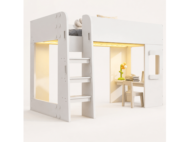  Lit mezzanine 90x200 cm avec bureau et éclairage led, mdf et contreplaqué  - Conforama A