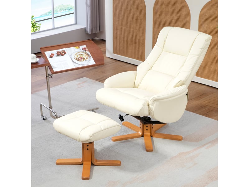  Fauteuil inclinable avec repose-pieds, fonction inclinable, revêtement en similicuir, jusqu'à 150 kg, 71 x 84 x 102 cm, blanc crème  - Conforama D
