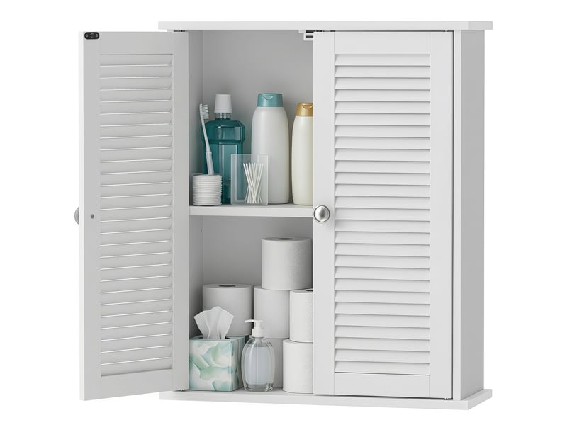  Armoire murale salle de bain blanche, 2 portes persiennées, étagère réglable, 51 x 18 x 61 cm  - Conforama B