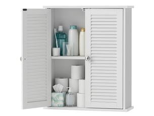 Armoire murale salle de bain blanche, 2 portes persiennées, étagère réglable, 51 x 18 x 61 cm