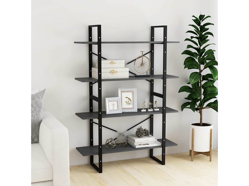  Bibliothèque à 4 niveaux, armoire à livres gris 100x30x140 cm bois de pin massif  - Conforama C