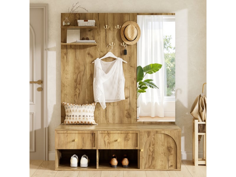 Penderie mobile - ensemble de rangement pour entrée, armoire murale avec tiroir, 120 x 35 x 159 cm, naturel - Conforama E