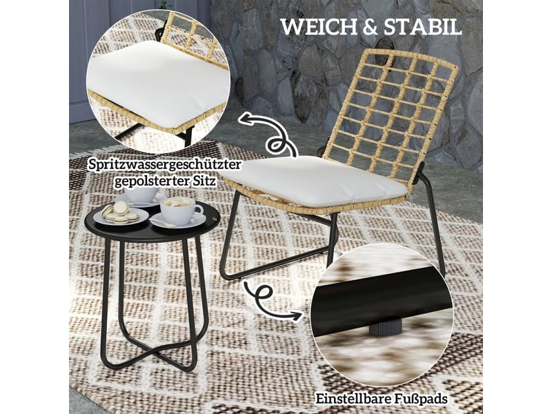 Salon de jardin 3 places en résine tressée beige avec fauteuils empilables et coussins déhoussables - Conforama E