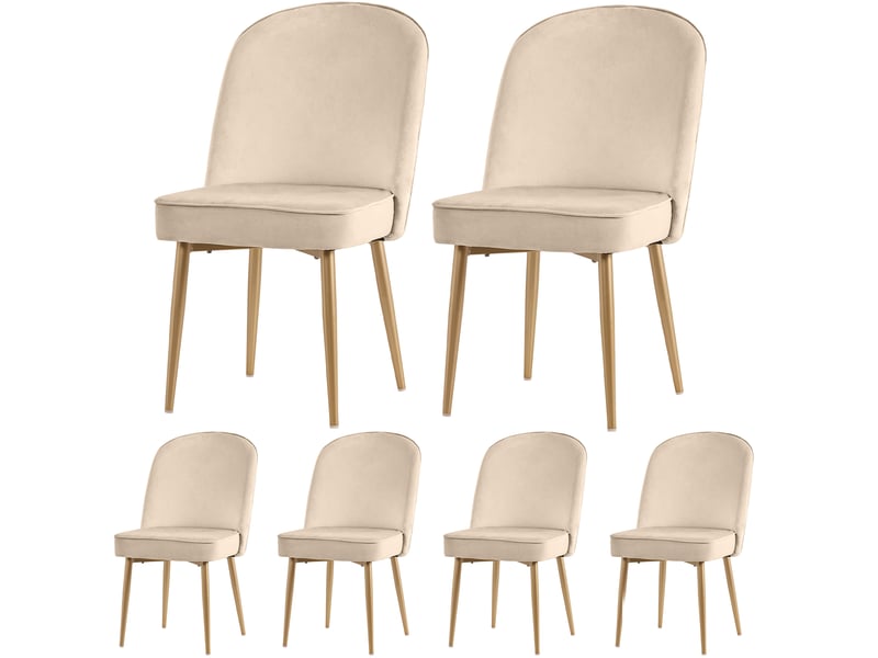  Lot de 6 chaises de salle à manger 50x62x89 cm – beige et doré – velours, pieds métal antidérapants  - Conforama A