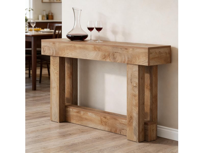  Table console 160x30x85 cm marron chêne clair avec étagère basse  - Conforama D