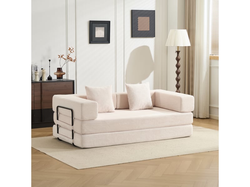 Canapé convertible, canapé-lit, en velours tricoté, blanc, pour salon, mobilier pour espace de vie, chambre - Conforama A