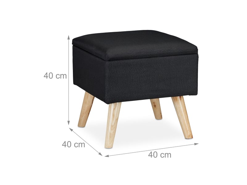  Tabouret de rangement décoratif carré 40 x 40 x 40 cm confort assise esthétique en lin artificiel noir 13_0008756  - Conforama B