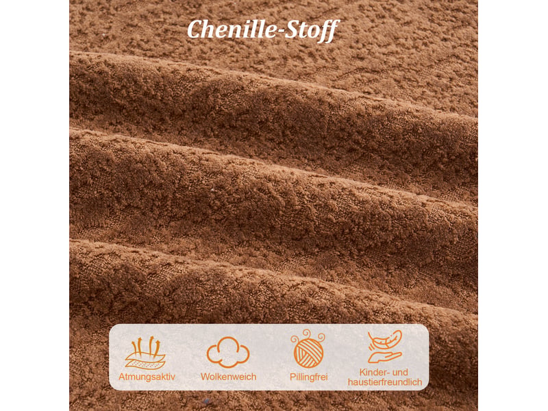  Méridienne 2 places 155x96 cm caramel en tissu chenille, canapé-lit avec coussin assorti pour intérieur  - Conforama D