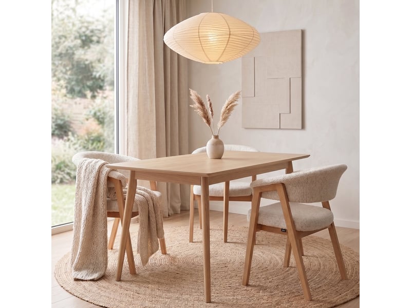 Selsey nux - chaise de salle à manger en bois avec accoudoirs - 61 cm - chenille beige clair avec pieds chêne naturel Nux - Conforama B