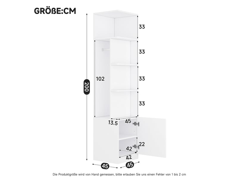  Armoire 6 portes avec 4 tiroirs et 4 tringles de penderie, rangement modulable pour chambre, blanche, 270 × 45 × 200 cm  - Conforama D