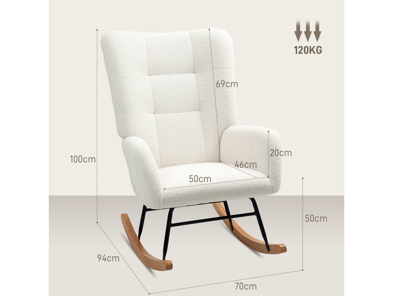  Fauteuil à bascule modenvie avec accoudoirs tissu teddy crème 70 x 94 x 100 cm  - Conforama C