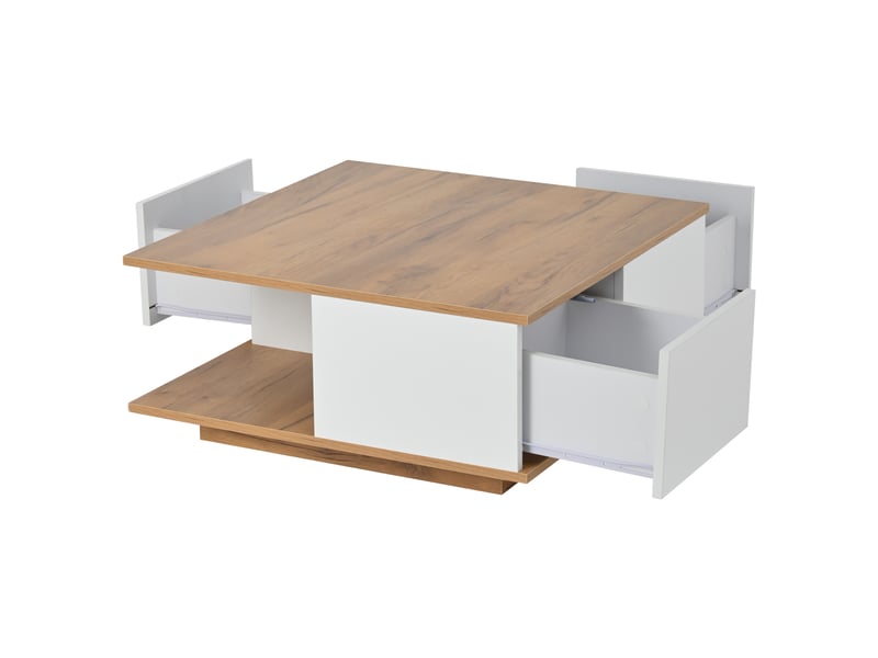 Table basse carrée, 70x70x31,5 cm, 3 tiroirs, panneau de particules, blanc effet bois - Conforama E
