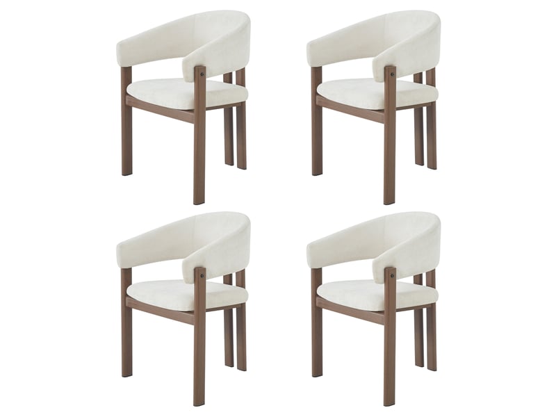  Chaises avec accoudoirs 4 pièces, accoudoirs ergonomiques, métal et lin, coloris noyer et beige  - Conforama A