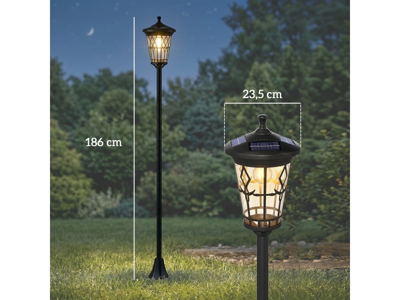  Lot de 2 lampes solaires de jardin à hauteur réglable, 2 modes d'éclairage, étanches ip44, pour terrasse ou patio, noires  - Conforama E