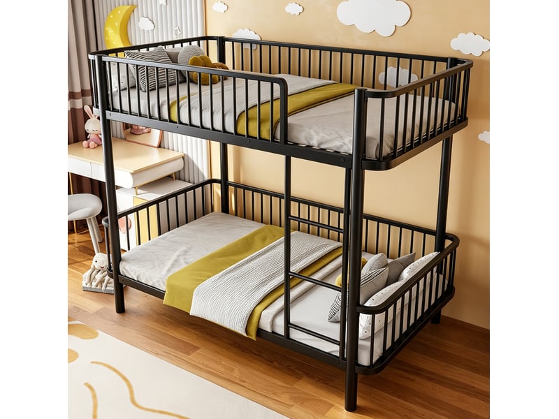  Lit superposé modenvie en métal 90 x 200 cm noir avec barrières de sécurité  - Conforama E
