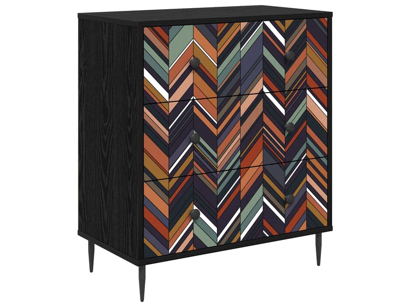  Commode chambre, meuble de rangement ommen imprimé géométrique 66x36,5x76 cm chêne noir  - Conforama A