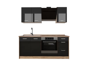 Vicco cuisine, noir haute brillancechêne doré, 180cm sans plan de travail