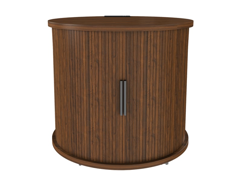  Table de chevet cylindrique, style mid-century, station de charge, porte coulissante, mdf coloris noyer, design moderne  - Conforama A