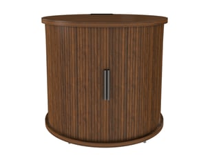 Table de chevet cylindrique, style mid-century, station de charge, porte coulissante, mdf coloris noyer, design moderne
