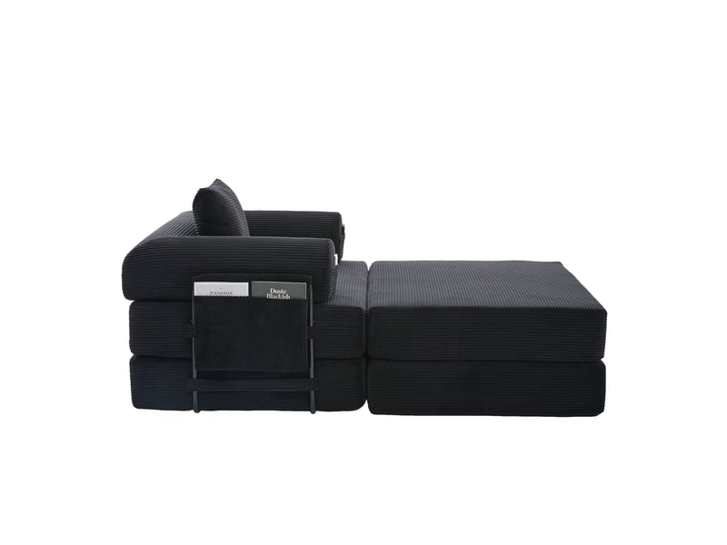  Fauteuil modulable en velours côtelé avec pouf, cadre métal, coussin et poche latérale  - Conforama E
