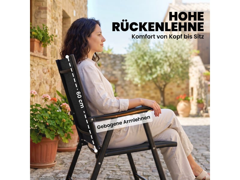  Lot de 2 chaises de jardin pliantes acier et textilène noir 58 x 62 x 97 cm  - Conforama D