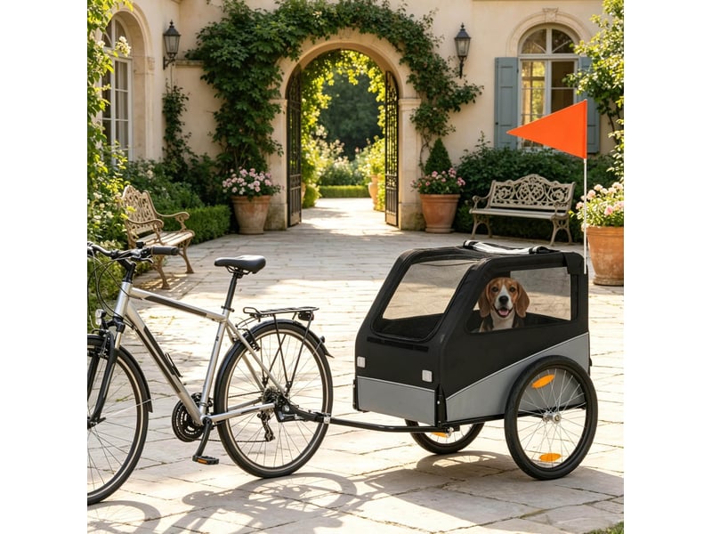  Remorque de vélo 139x72x88 cm pliable métal noir et gris  - Conforama B