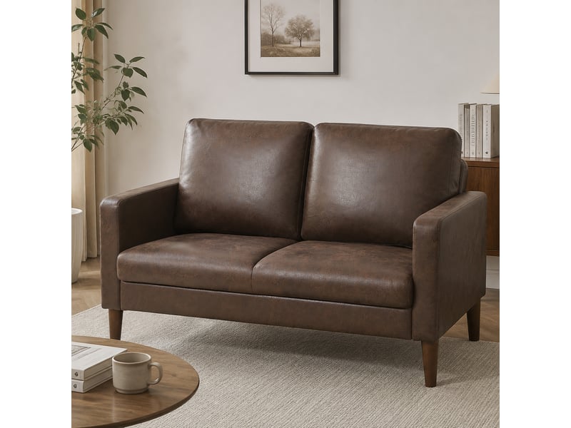  Canapé 2 places esprit vintage bois hévéa foncé effet vieilli chocolat  - Conforama B