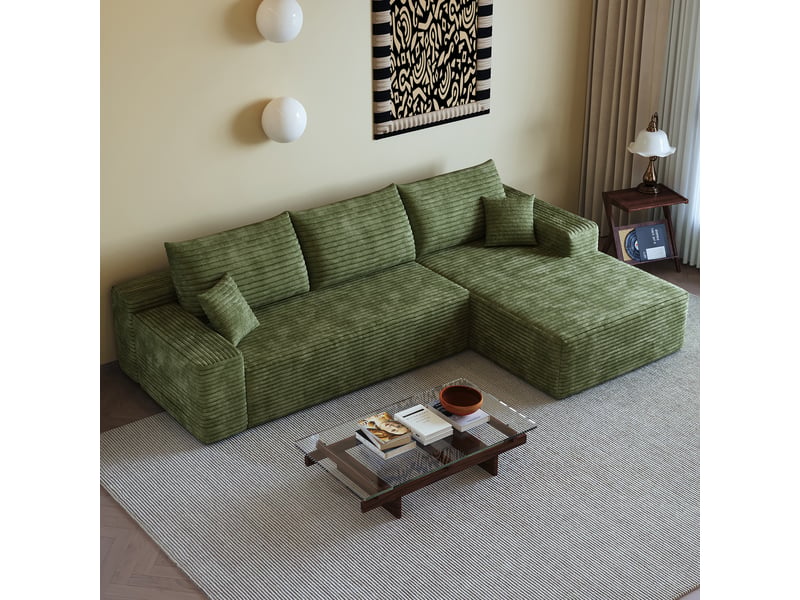  Canapé d'angle modulaire 270 x 175 x 83 cm 2 places en l, assise profonde, sans montage, canapé compressé pour salon, vert Bliss Lite - Conforama E