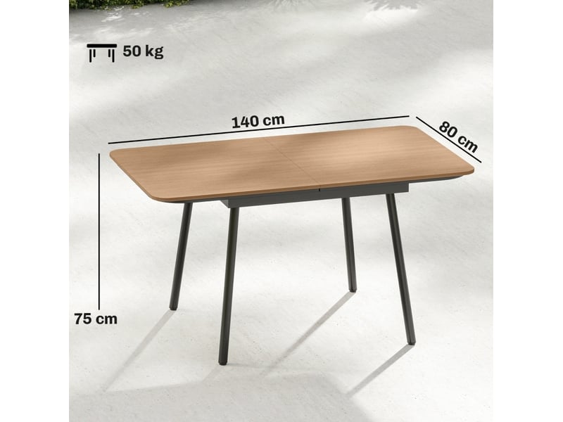  Table de jardin 140x80 cm teck, plateau wpc et structure métallique pour 6 personnes, pieds réglables  - Conforama C