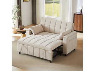 Canapé droit convertible <strong>WISHDOR</strong> <strong></strong> 2 places Tissu beige avec coffre de rangement
