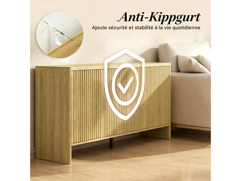  Buffet 4 portes push-to-open en mdf coloris chêne 147 x 40 x 77 cm  - Conforama E