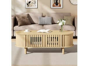 Table basse ovale coloris bois clair <strong>REDOM</strong> <strong></strong> - 40 cmx100 cm