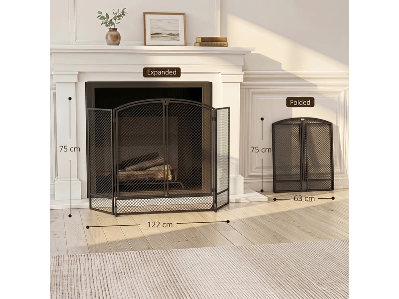  Pare-feu pliable, 3 pièces, 2 portes, 122 x 10 x 75 cm, noir  - Conforama E