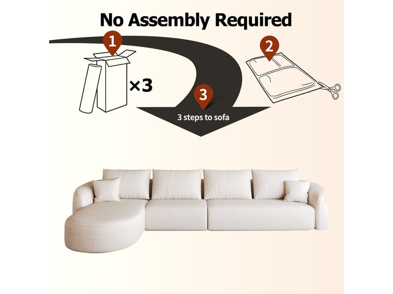  Canapé d'angle compressé 336x168x85 cm, modulable, assise profonde, sans montage, mousse haute élasticité pour salon - blanc  - Conforama E