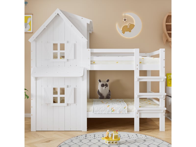  Lit superposé 90x200 cm coloris blanc pin lit enfant blanc - Conforama B