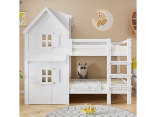 Lit superposé 90x200 cm <strong>MERAX</strong>  <strong>lit enfant blanc</strong> coloris blanc