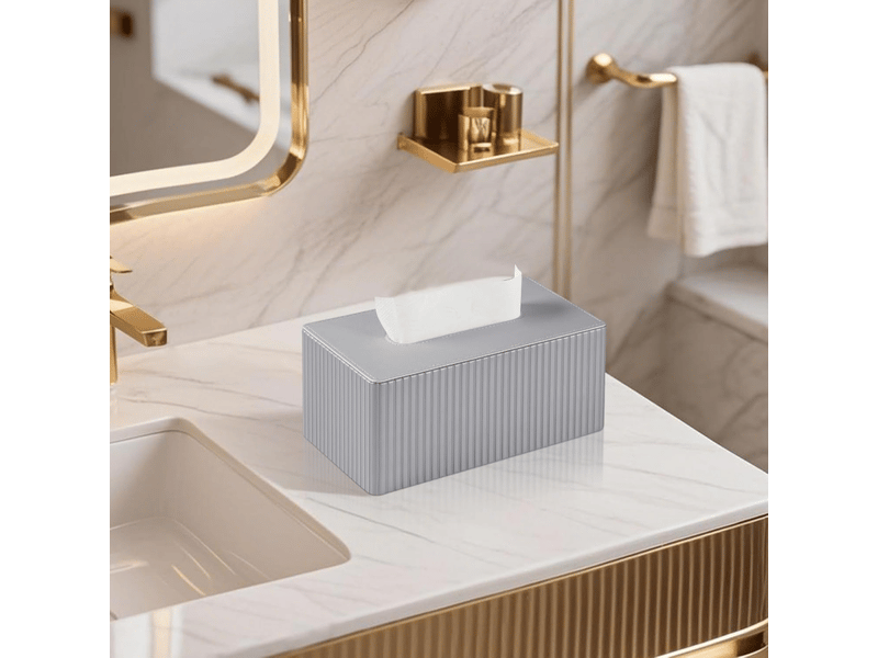  Housse de boîte à mouchoirs en cuir rayé pour salle de bain, chambre, salon, bureau - 1 pièce, argentée, 25 × 13,5 × 11 cm  - Conforama D