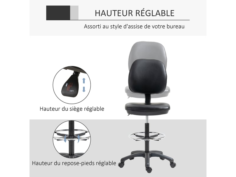  Lot de 2 tabourets à roulettes réglable en hauteur avec dossier inclinable et repose-pieds réglable 69-91 cm  - Conforama A