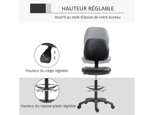 Lot de 2 tabourets à roulettes réglable en hauteur avec dossier inclinable et repose-pieds réglable 69-91 cm