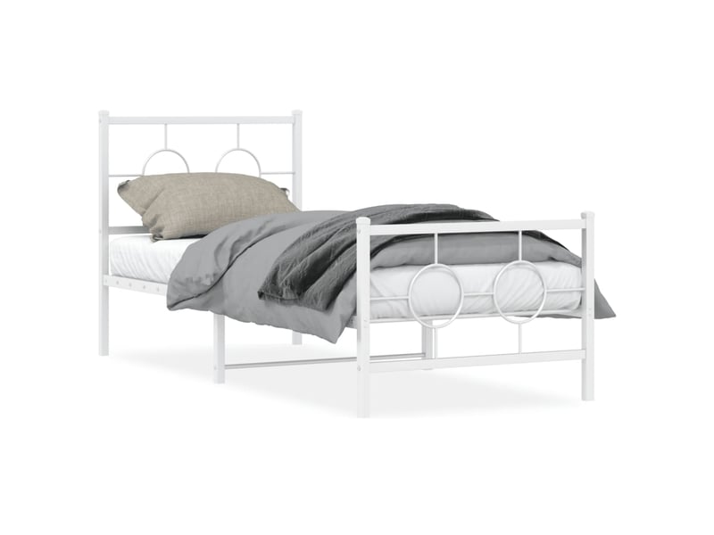  Lit simple- lit adulte -  cadre de lit métal sans matelas avec pied de lit blanc 80x200cm  - Conforama A