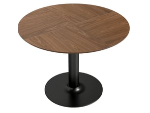 Table ronde 110 cm marron bois et métal, 6 personnes, base centrale pour salle à manger