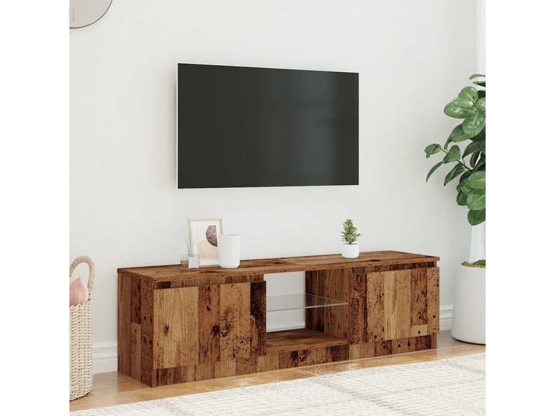  Meuble tv - banc tv - meuble de rangement avec lumières led vieux bois bois d'ingénierie  - Conforama C