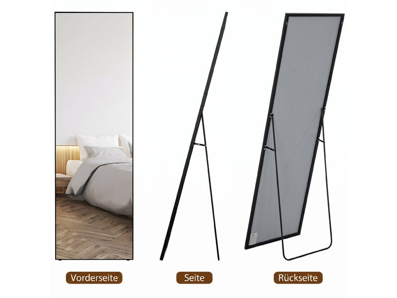  Miroir plein pied sur pied et mural verre trempé cadre aluminium 50 x 161,5 cm  - Conforama D