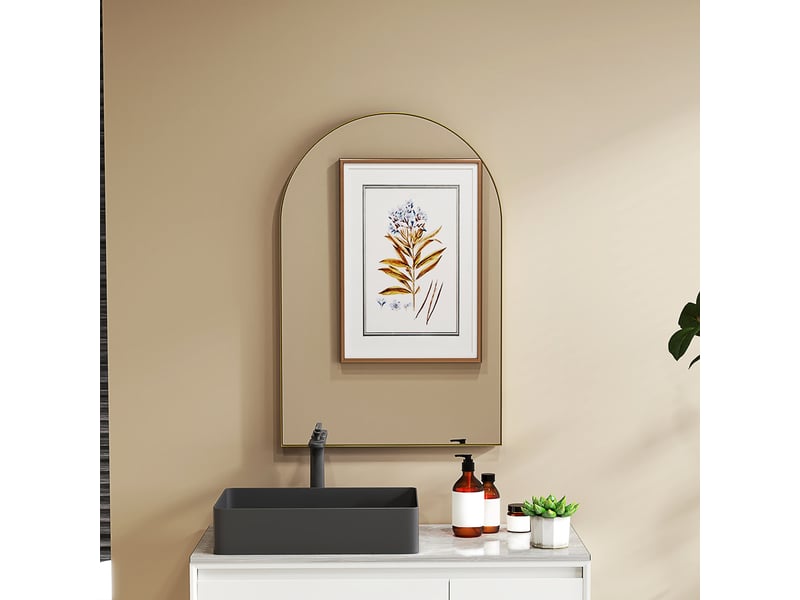  Miroir mural arqué miroir de salle de bain avec cadre en alliage d'aluminium pour chambre salon entrée 60 × 90 cm or  - Conforama C