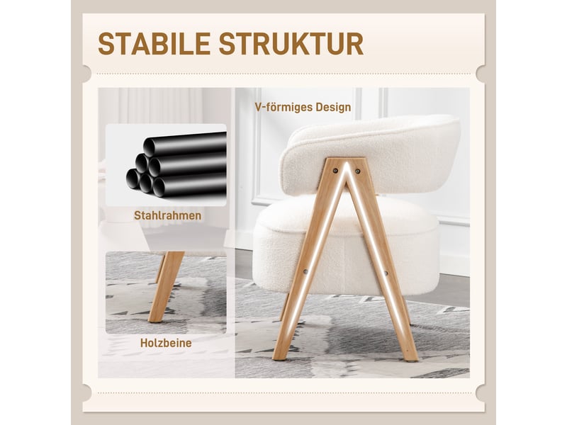  Fauteuil avec accoudoirs en tissu polaire et pieds en bois blanc 70 x 64 x 71 cm  - Conforama E