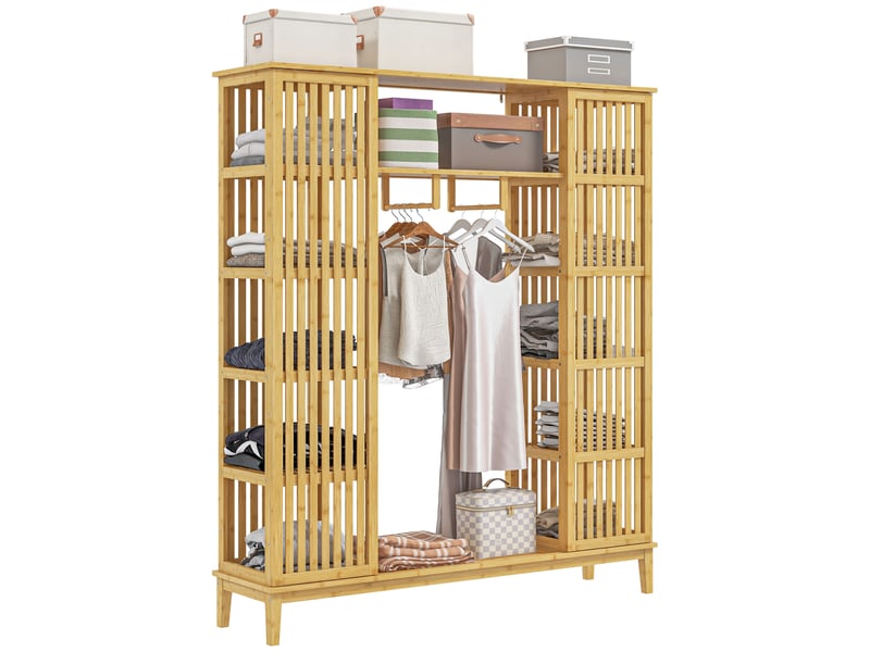  Armoire avec 2 portes coulissantes et tringle en bambou 145x35x165 cm  - Conforama A