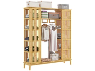 Armoire avec 2 portes coulissantes et tringle en bambou 145x35x165 cm